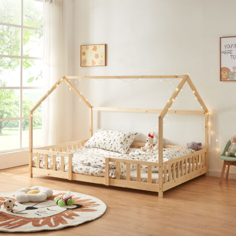 Cama para niños Sisimiut forma de casa pino 120x200 cm - Pino natural [en.casa]