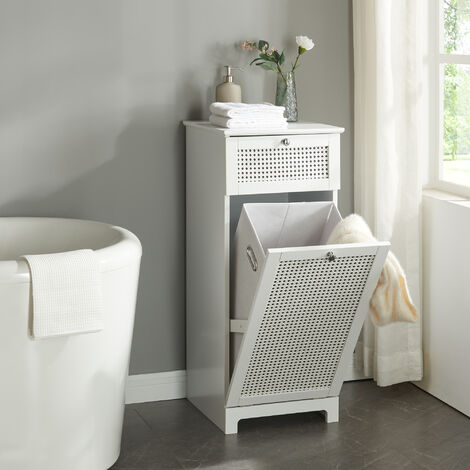 Mueble para ropa sucia Karlsøy con cesto extraíble MDF 90x38x40cm - Blanco [en.casa]