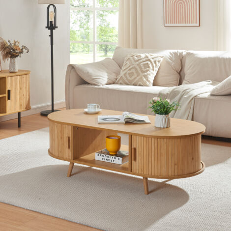 Mesa de centro Nordkapp con estantes MDF bambú 120x55x40cm - Natural [en.casa]