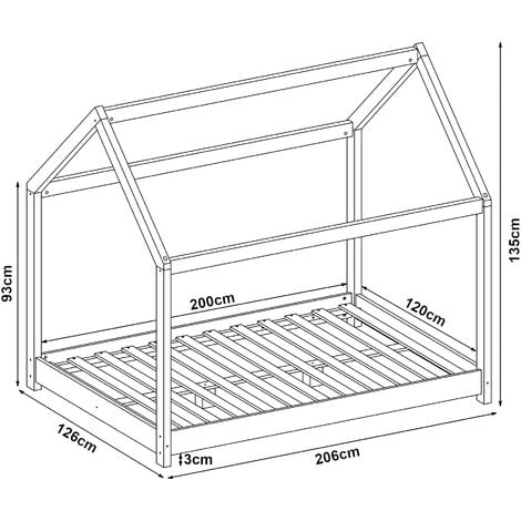 Cama Para Niños Cerro En Forma De Casa Madera Pino 120 X 200 Cm