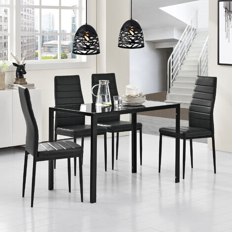 Mesa de comedor Eschede con Tablero de vidrio para 4 personas metal 105 x 60 x 75 cm - Negro [en.casa]