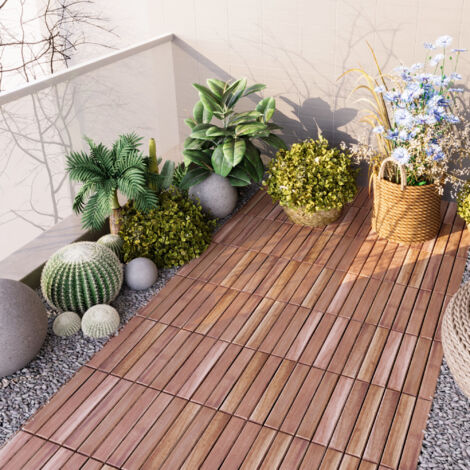 Set de 10 baldosas clic Alliste 6 láminas acacia/plástico 0,9 m² - Natural [casa.pro]
