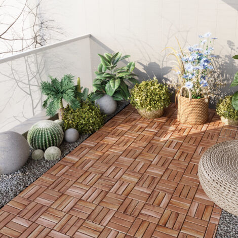 Set de 10 baldosas clic Alliste 12 láminas acacia/plástico 0,9 m² - Natural [casa.pro]