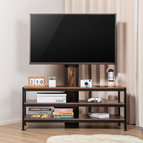 Soporte de Pie para TV Stockholm con mesa 120x40x108cm - Negro/Roble Rústico [pro.tec]