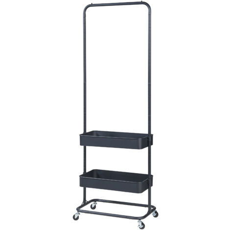 Perchero burro Kumad con ruedas 2 cajas metal 175x58x36cm - Negro [en.casa]