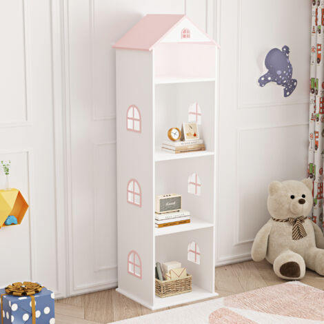 Estantería infantil Leksand en forma de casa MDF 140x40x35cm - Blanco / Rosa [en.casa]