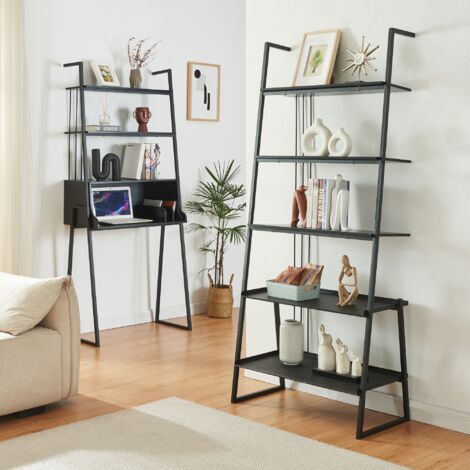 Set de muebles 'Storfjord' 2 piezas: 1x escritorio 1x estantería de pie metal - Negro [en.casa] (1/5)