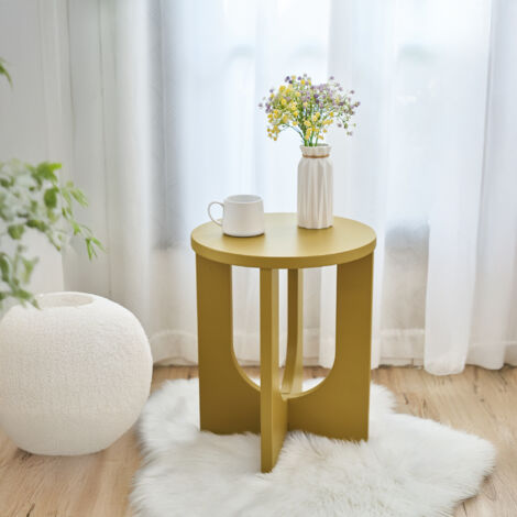 Mesa auxiliar Kysdajore 50xØ40 cm con tablero redondo Amarillo mostaza [en.casa]