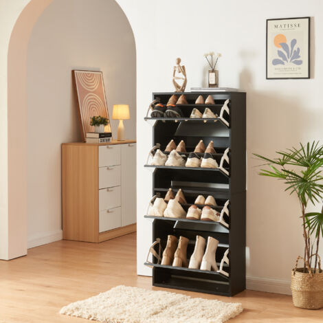 Zapatero con espejo Lund con 4 puertas abatibles - Negro [en.casa] (1/5)