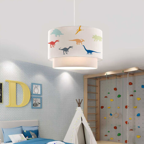 Lámpara colgante infantil Lurgan 1xE27 motivo de dinosaurios coloridos 70xØ30 cm - Blanco [lux.pro] (1/4)