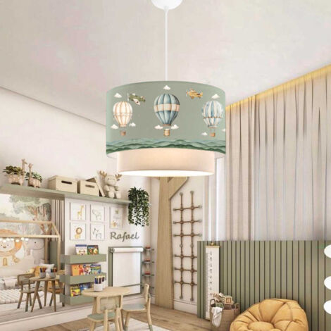 Lámpara colgante infantil Lurgan 1xE27 motivo de globo aerostático 70xØ30 cm - Verde [lux.pro] (1/3)