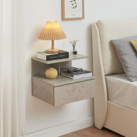 Mesita de noche flotante Amberg con cajón aglomerado 40x35x31cm Efecto hormigón claro [en.casa]