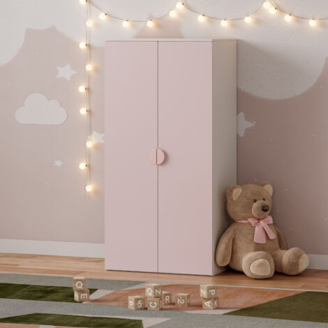 Armario ropero infantil Sandnes 123x60x40 cm - Blanco/Rosa [en.casa]