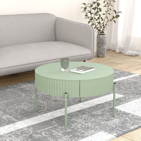 Mesa de centtro Rill redonda con cajón metal 36xØ60cm Verde menta [en.casa] (1/5)