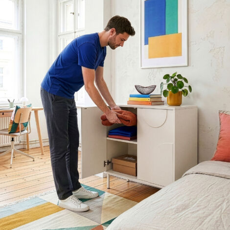 Dressoir met 2 deuren en 3 lades - V-vormig patroon - Wit en goud Dressoir met 2 deuren en 3 lades - V-vormig patroon - Wit en goud