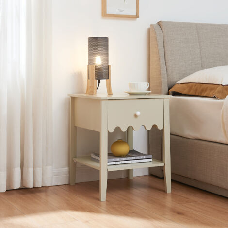 Mesita de noche Luspoo con 1 cajón MDF 50x40x40cm - Blanco crema [en.casa] (1/5)