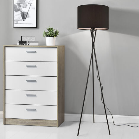 Lámpara de pie Grenoble - Trípode - 154 x Ø38 cm - Metal Tela - negro - 1 x E27 - 60W [lux.pro]