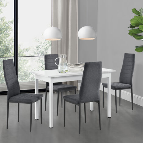 Juego de comedor Honningsvåg Mesa minimalista blanca + 4x sillas grises de tela- 120 x 60 x 75 cm [en.casa] (1/5)