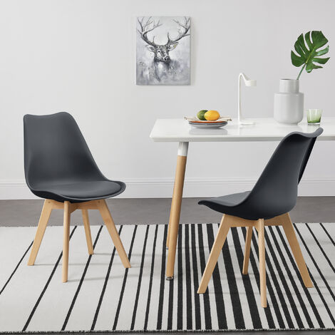 Silla con cojín, asiento de plástico y patas de madera, estilo nórdico,  silla de interior, diseño escandinavo, color blanco, 81