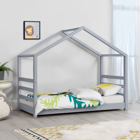 Cama de piso para niños pequeños, tamaño individual, marco de cama de  madera con valla, diseño simple, marco de cama Montessori para niños  pequeños