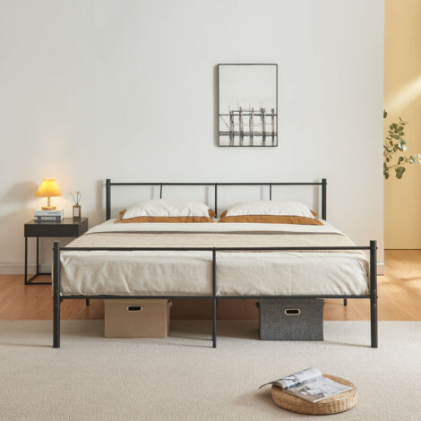 Cama Matrimonio Metal LAOS 140x200 Cm - Cabecero Clásico, Soporta 300 Kg, Color Negro | Para Dormitorio Principal O Invitados