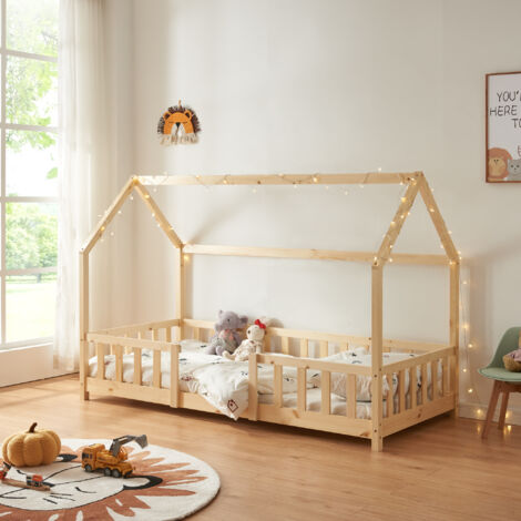 Cama para niños Sisimiut forma de casa pino 90x200 cm pino natural [en.casa]