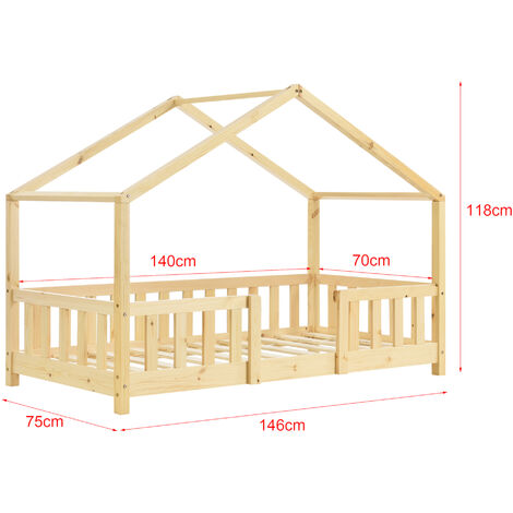 Cama para niños Treviolo forma de casa pino 80x160 cm pino natural