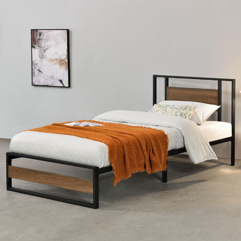 Cama Individual Villach con somier - acero 90 x 200cm - Negro mate [en.casa] (1/5)