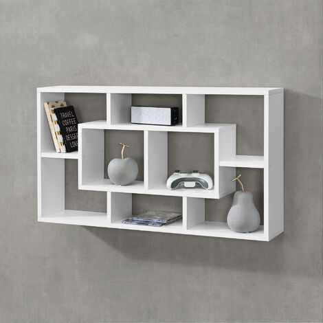 Estantería para Pared Saputit - con 8 compartimientos - aglomerado 85 x 16 x 48 cm Blanco mate [en.casa] (1/5)