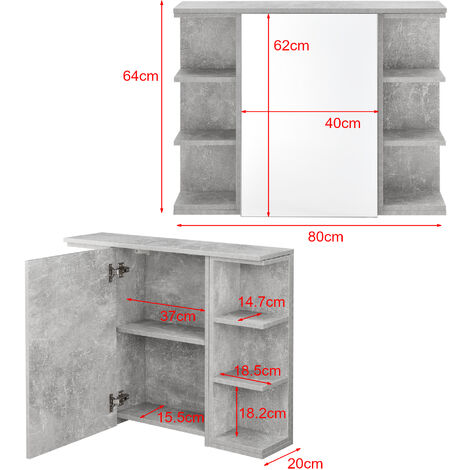 Mueble de pared para Baño - 64 x 80 x 20 cm - Armario colgante de Almacenamiento  con