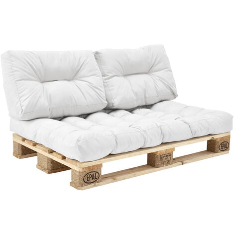 [en.casa] Set de 3 cojines para sofá-palé - cojín de asiento + cojines de respaldo acolchados [blanco] para europalé In/Outdoor