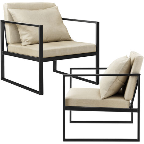Set de 2x Sillones de comedor Ragusa textil y hierro - 70 x 60 x 60 cm - Color arena [en.casa]