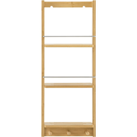 CASARIA® Estantería de ducha de bambú con 3 estantes 3 ganchos 70x28,5x10  cm carga
