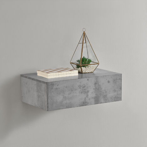 Mesita de noche de pared Oslo con cajón - Efecto hormigón - 46x30x15cm [en.casa]