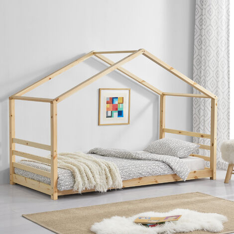 Cama para niños de Pino Vardø 90 x 200 cm - Forma de casa - Color Pino Natural [en.casa]