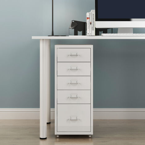 Archivador móvil Kökar con 5 cajones 69x28x41 cm acero - Blanco mate [en.casa]