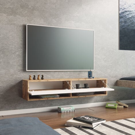 Mueble TV suspendido Laitila Aglomerado 140x32x30 cm roble rústico / blanco  [en.casa]