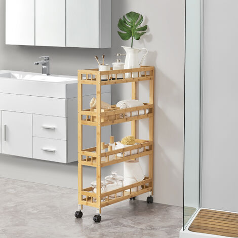 Carro de Servicio Pyhäjoki con ruedas bambú/plástico 96 x 60 x 18 cm natural [en.casa] (1/5)