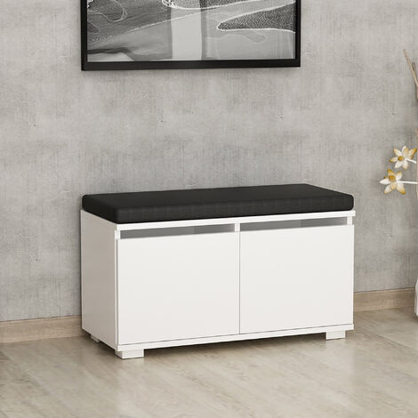 Banco zapatero Brande tapizado aglomerado/textil 42x80x35 cm - Blanco/Negro [en.casa]