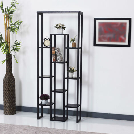 Soporte para plantas Blaavandshuk metal/aglomerado 150 x 60 x 19 cm mármol negro [en.casa]