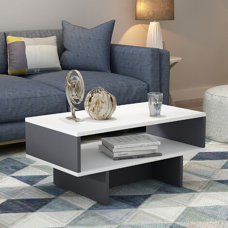 Mesa de centro Mjölby aglomerado 37 x 80 x 45 cm blanco/antracita [en.casa]