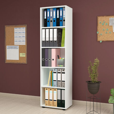 Librería Vara de 5 niveles aglomerado 178 x 49 x 30 cm blanco [en.casa] (1/5)