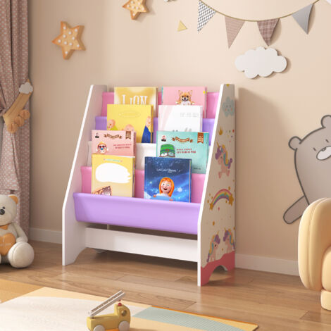 Estantería para niños Fisterra 4 niveles unicornio aglomerado/poliéster 74 x 62 x 29 cm multicolor [en.casa] (1/5)