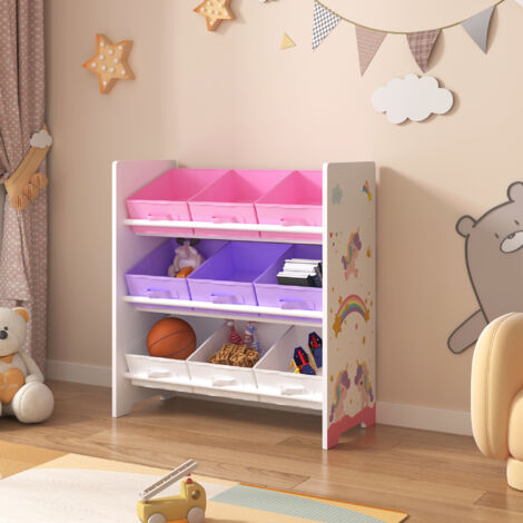 Estantería para niños Boiro 9 cajas Motivo Unicornio 60x62x30 cm multicolor [en.casa] (1/5)