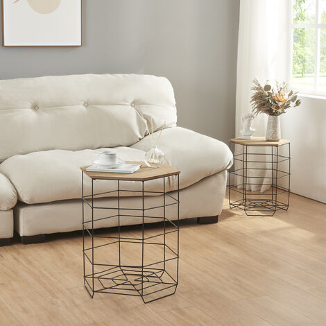 Set de 2 mesas auxiliares Hørsholm metal /MDF 51 x 42 cm efecto madera / negro [en.casa]