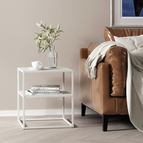 Mesa auxiliar Raahe con estante acero 51x45x40 cm - Blanco [en.casa]