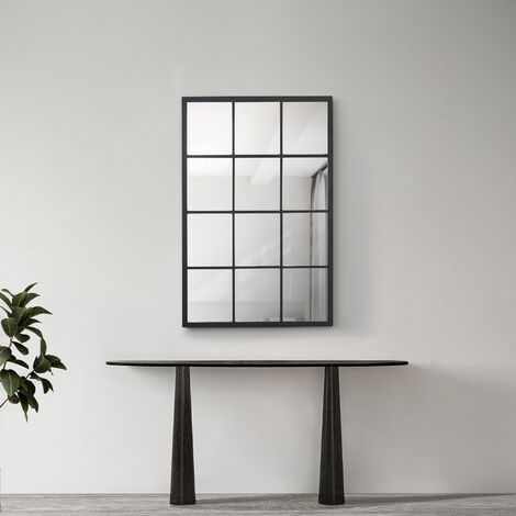 Espejo cuadriculado de pared Cupello con 12 piezas cuadradas MDF 90 x 60 cm - Negro mate [en.casa]