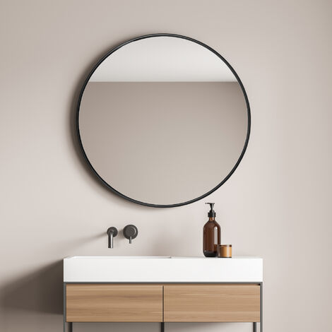 Espejo de pared Ordona redondo aluminio Ø 60 cm - Negro mate [en.casa]
