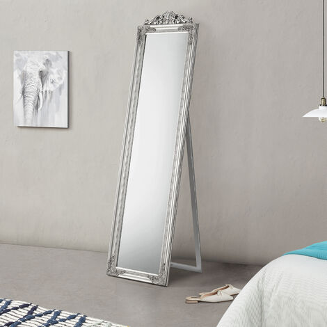 Espejo de pie Arezzo con estilo barroco inclinable marco eucalipto 160 x 40 cm - Plateado [en.casa]