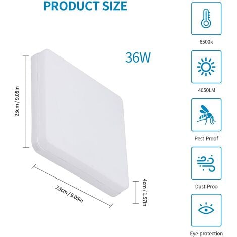 GOECO Plafón LED Blanco Frío 6000K Cuadrado 23x23cm Lámpara de techo para baño IP54 Impermeable Para baño, dormitorio, salón, cocina